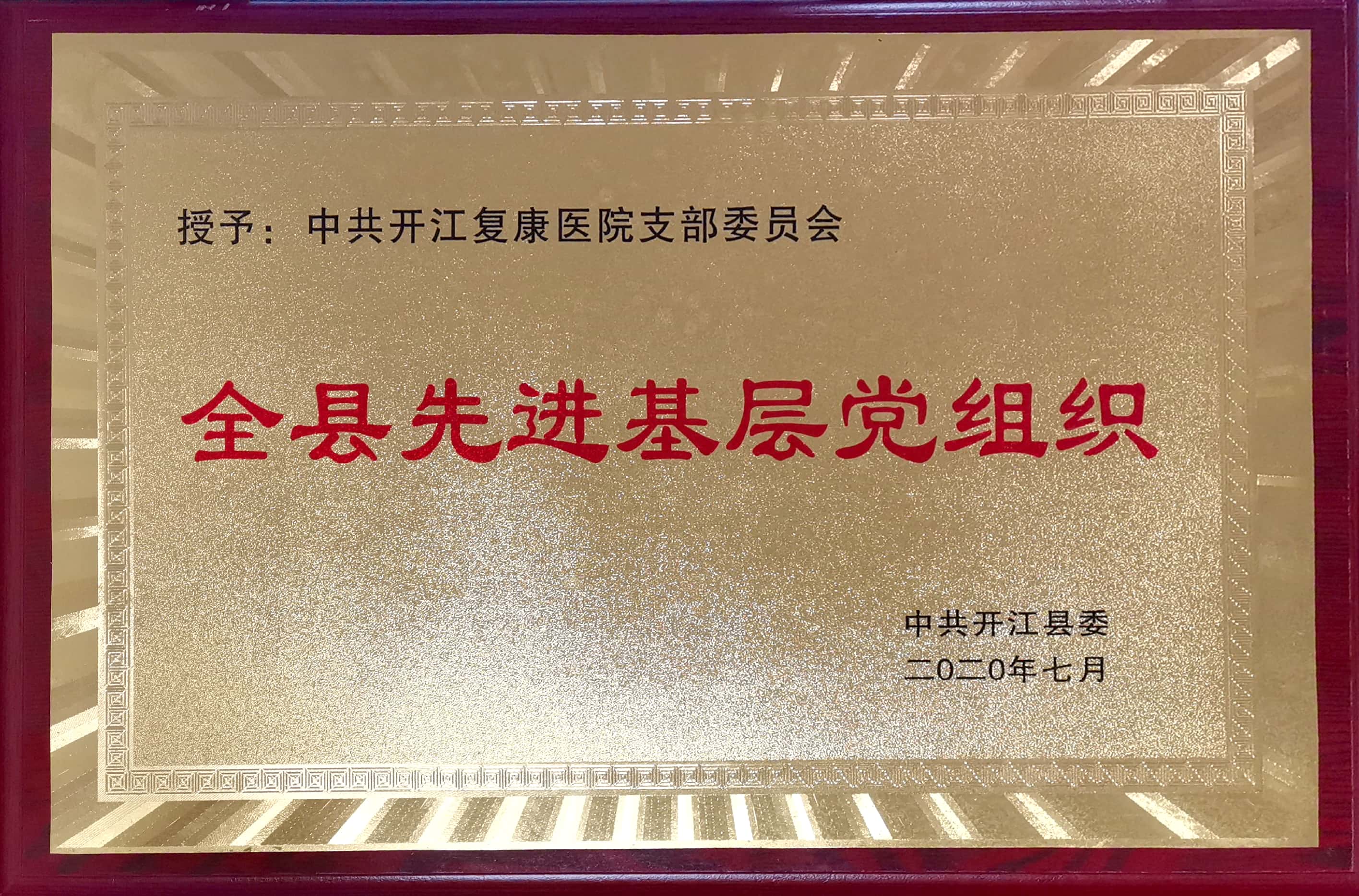 威尼斯vns08866登录党支部委员会荣获 开江县“先进基层党组织”称号